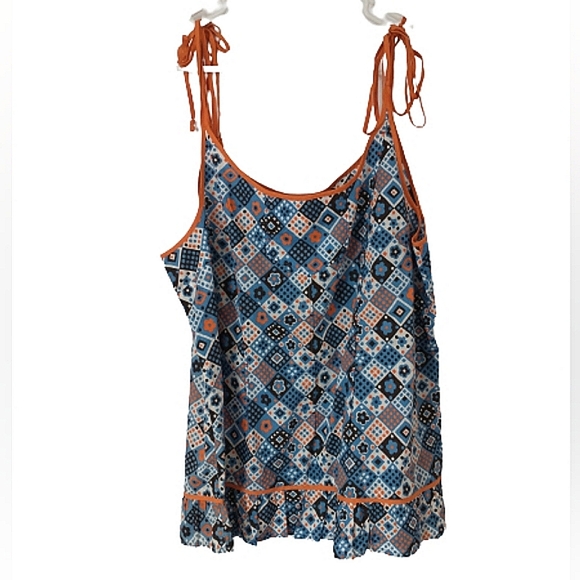 NWOT Lucky Brand Blue Orange Cotton Tank Top XL - Picture 2 of 11